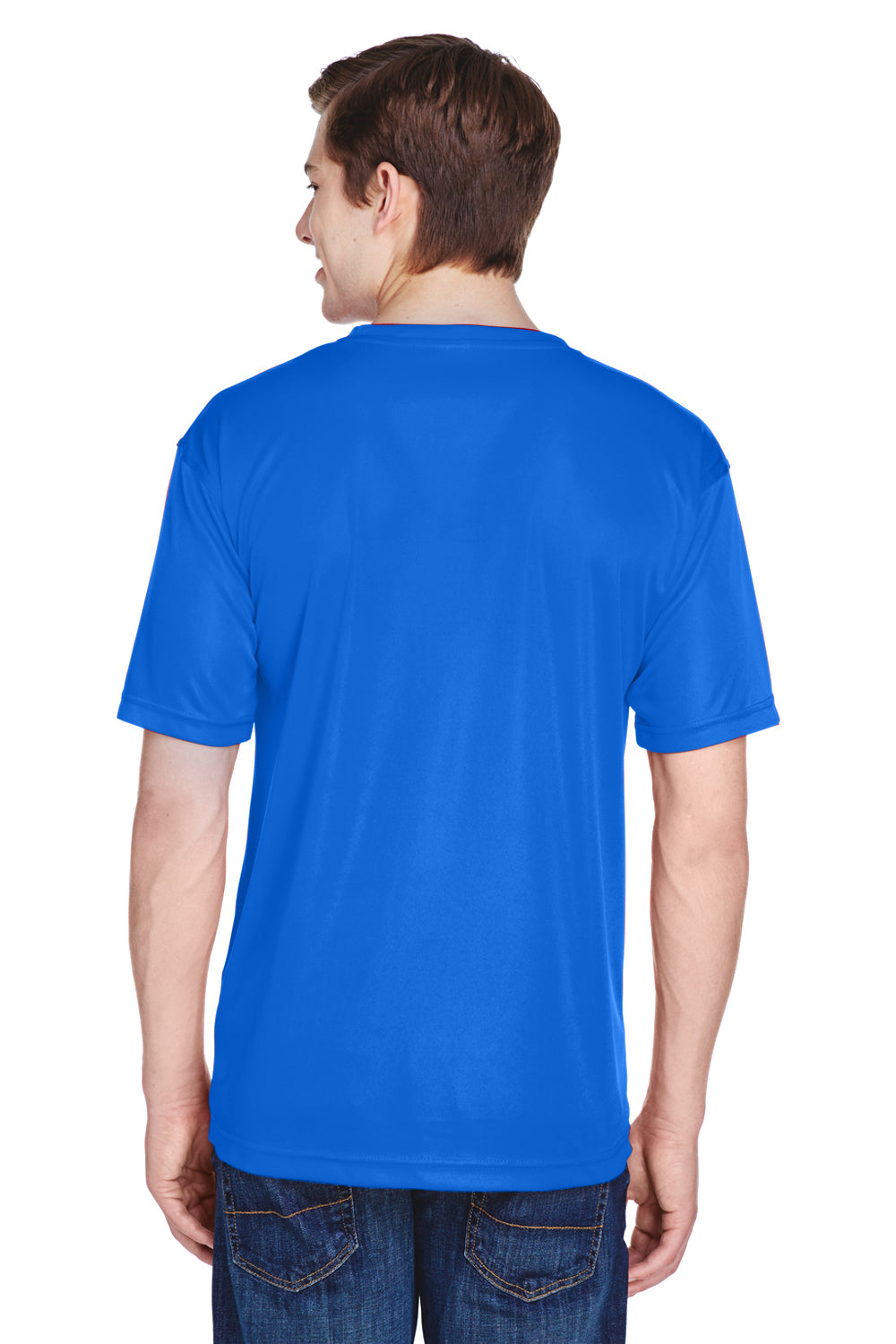 UltraClub 8620 Mens Cool & Dry Performance Moisture Wicking Short Sleeve Crewneck T-Shirt Royal Blue Model Back