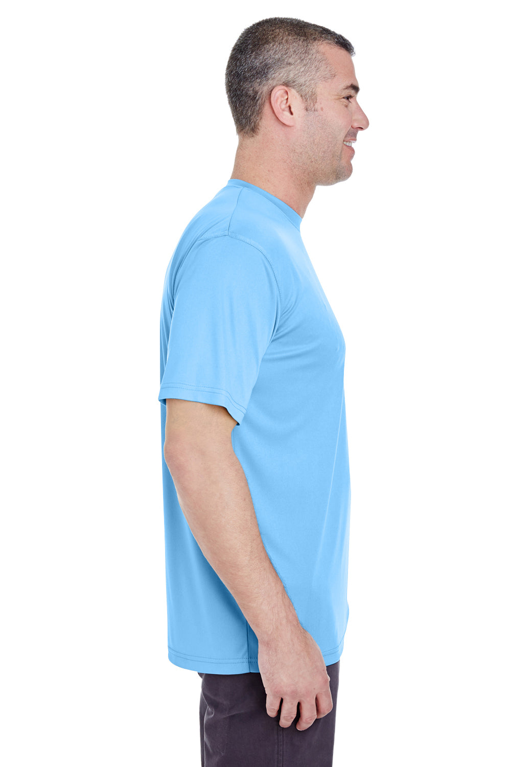 UltraClub 8620 Mens Cool & Dry Performance Moisture Wicking Short Sleeve Crewneck T-Shirt Columbia Blue Model Side