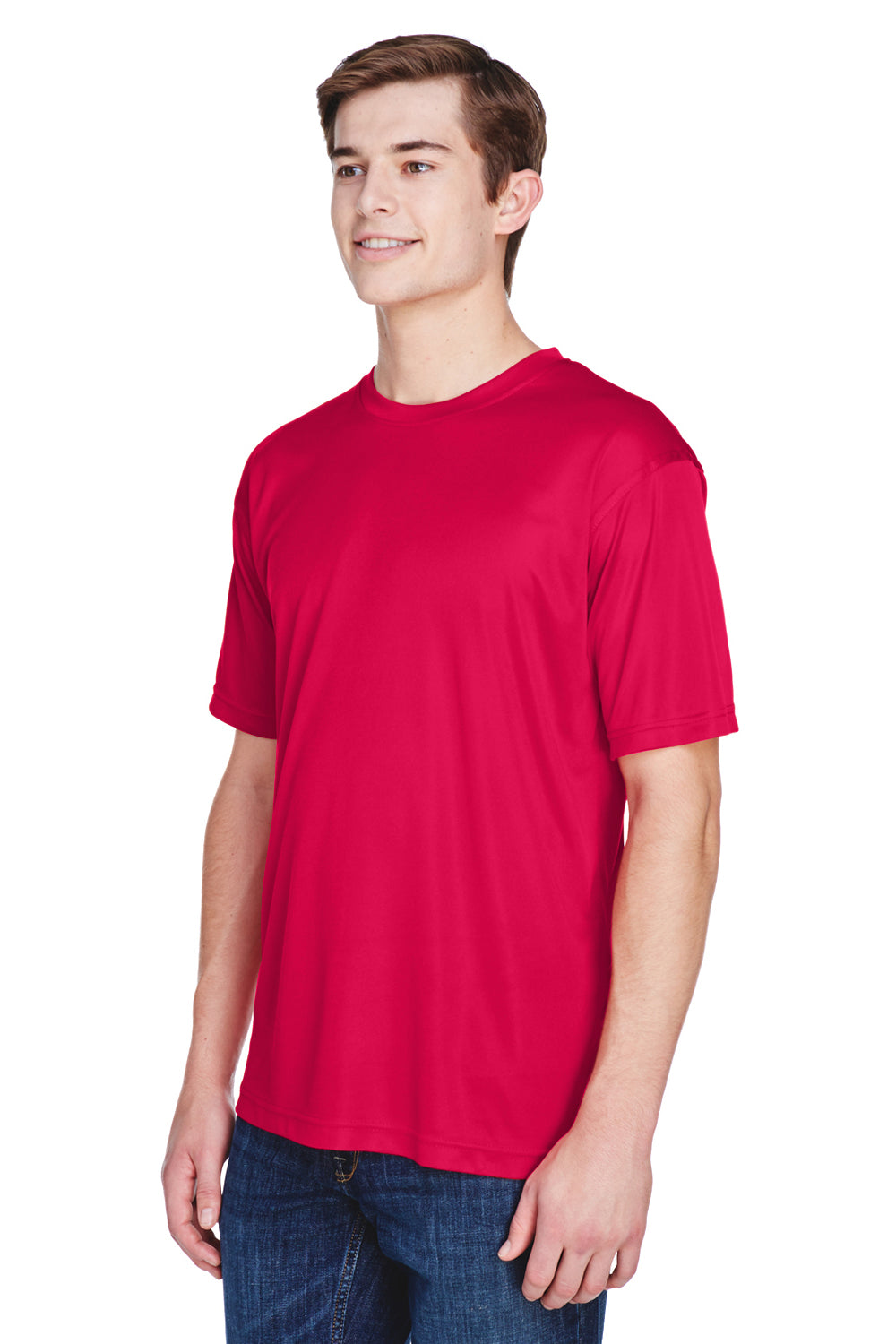 UltraClub 8620 Mens Cool & Dry Performance Moisture Wicking Short Sleeve Crewneck T-Shirt Red Model 3q