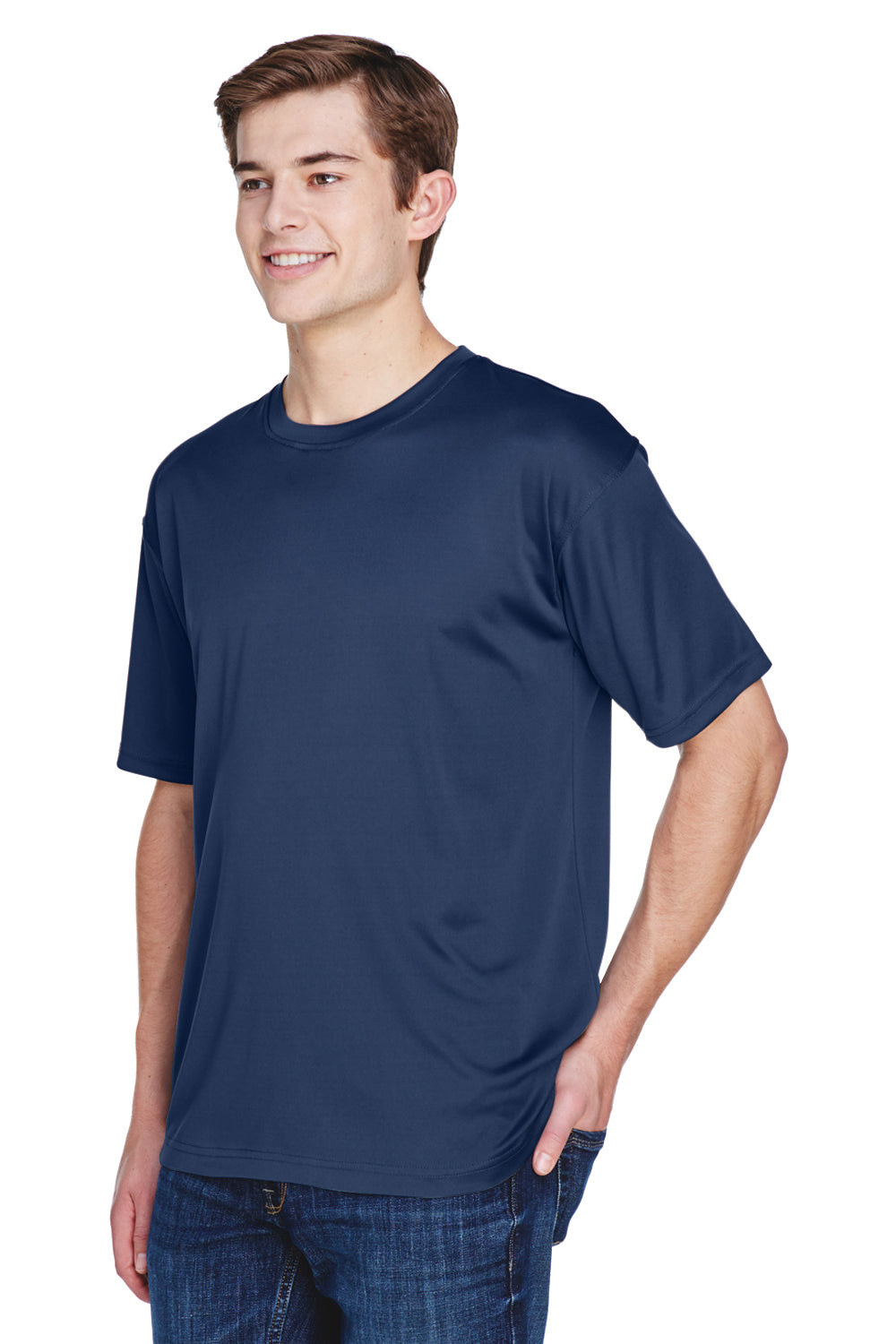 UltraClub 8620 Mens Cool & Dry Performance Moisture Wicking Short Sleeve Crewneck T-Shirt Navy Blue Model 3q