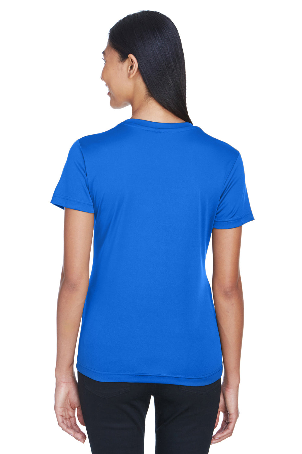 UltraClub 8620L Womens Cool & Dry Performance Moisture Wicking Short Sleeve Crewneck T-Shirt Royal Blue Model Back