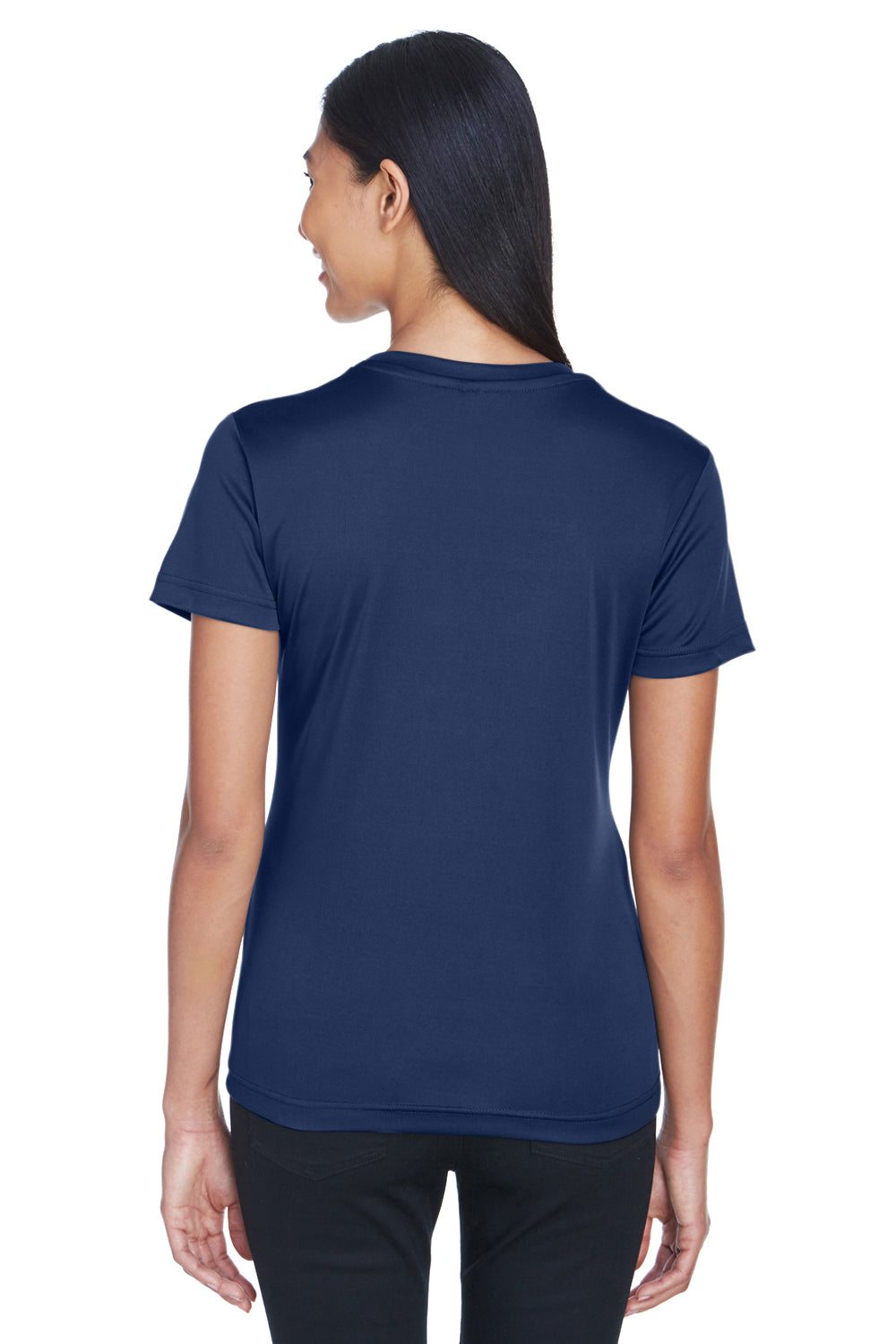 UltraClub 8620L Womens Cool & Dry Performance Moisture Wicking Short Sleeve Crewneck T-Shirt Navy Blue Model Back