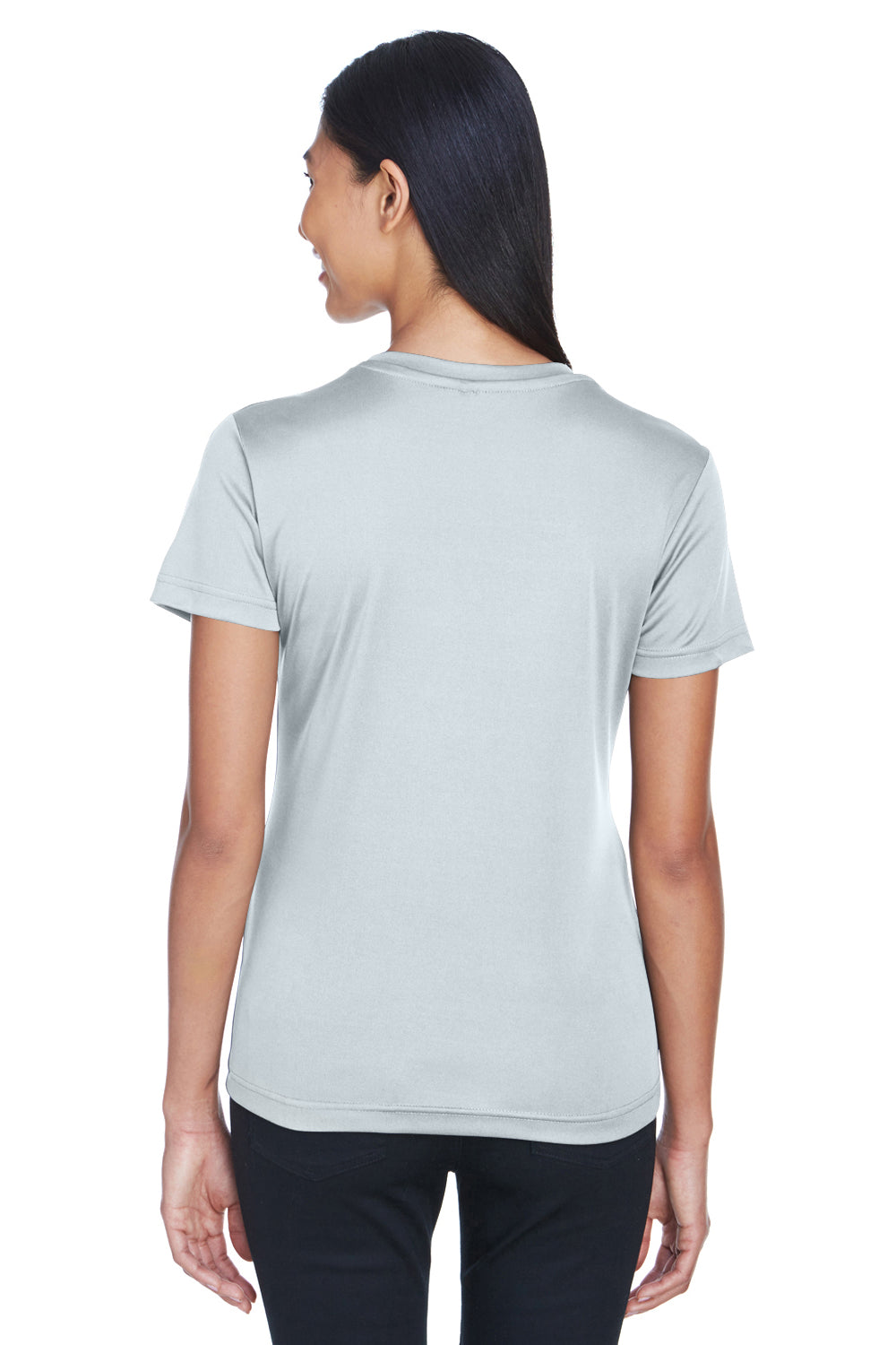 UltraClub 8620L Womens Cool & Dry Performance Moisture Wicking Short Sleeve Crewneck T-Shirt Grey Model Back