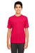 UltraClub 8620Y Youth Cool & Dry Performance Moisture Wicking Short Sleeve Crewneck T-Shirt Red Model Front