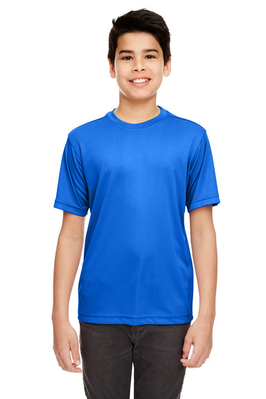 UltraClub 8620Y Youth Cool & Dry Performance Moisture Wicking Short Sleeve Crewneck T-Shirt Royal Blue Model Front