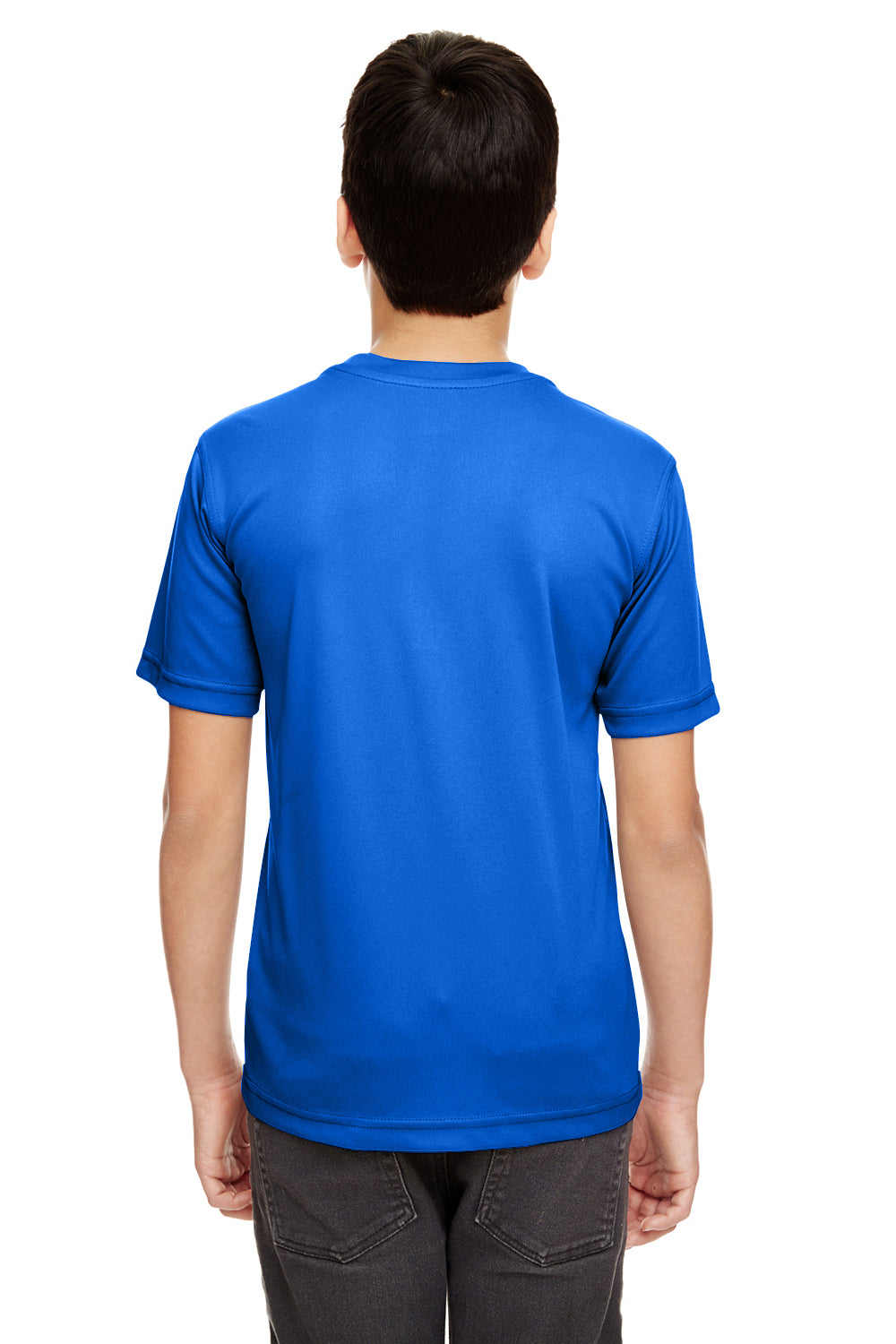 UltraClub 8620Y Youth Cool & Dry Performance Moisture Wicking Short Sleeve Crewneck T-Shirt Royal Blue Model Back