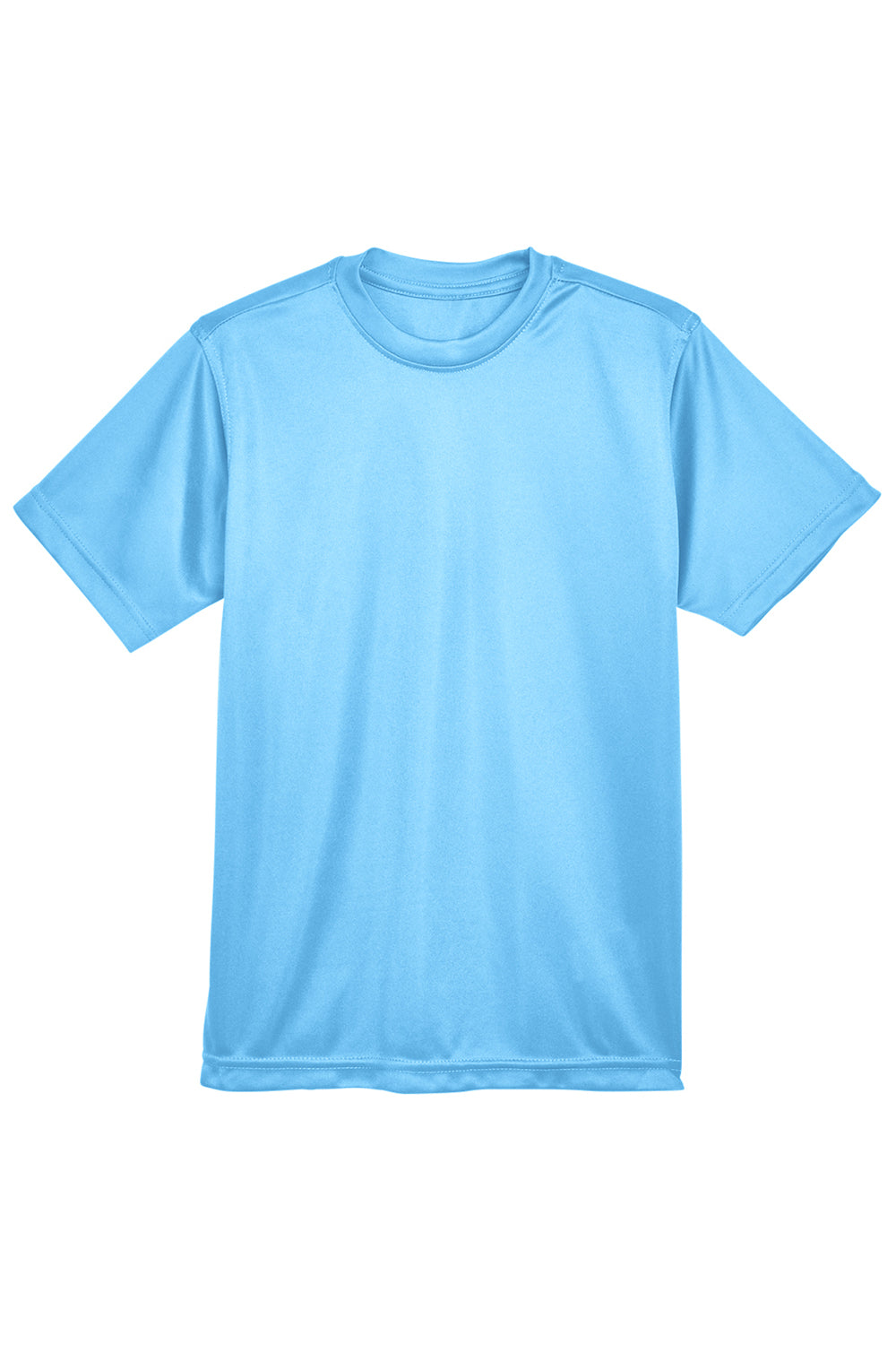 UltraClub 8620Y Youth Cool & Dry Performance Moisture Wicking Short Sleeve Crewneck T-Shirt Columbia Blue Flat Front