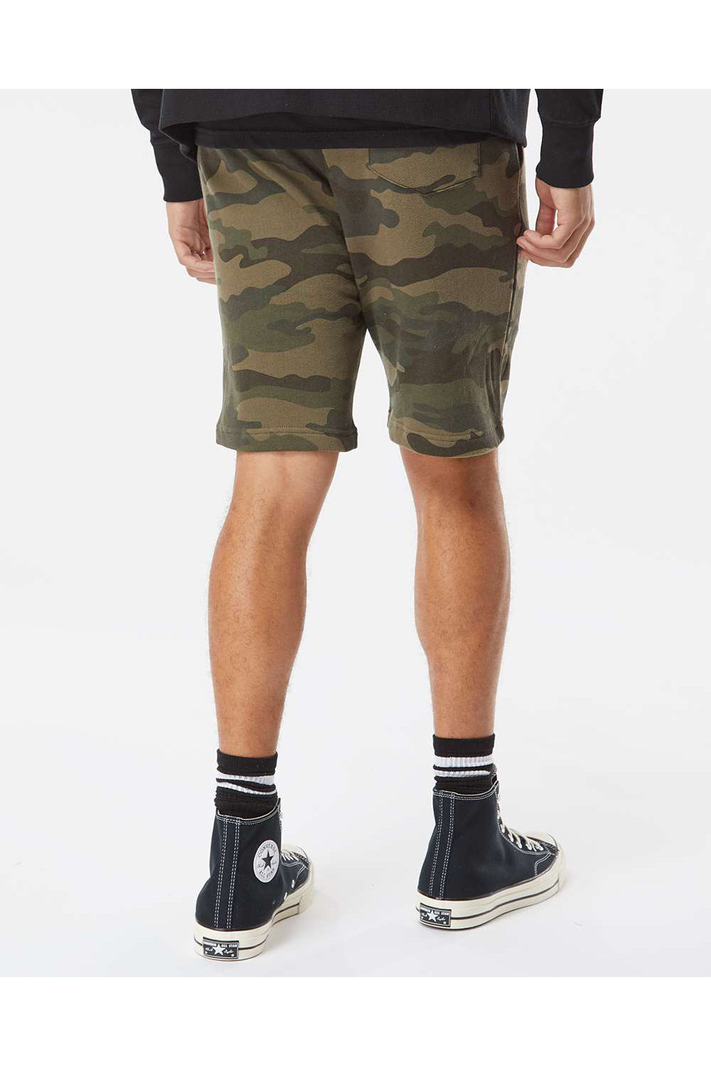 Independent Trading Co. IND20SRT Mens Fleece Shorts w/ Pockets Forest Green Camo Model Back