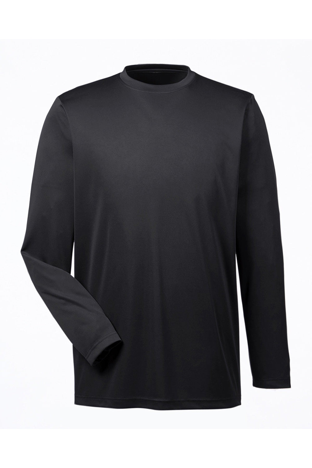 UltraClub 8622 Mens Cool & Dry Performance Moisture Wicking Long Sleeve Crewneck T-Shirt Black Flat Front