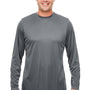 UltraClub Mens Cool & Dry Performance Moisture Wicking Long Sleeve Crewneck T-Shirt - Charcoal Grey