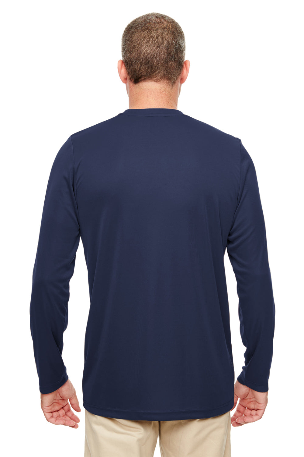 UltraClub 8622 Mens Cool & Dry Performance Moisture Wicking Long Sleeve Crewneck T-Shirt Navy Blue Model Back