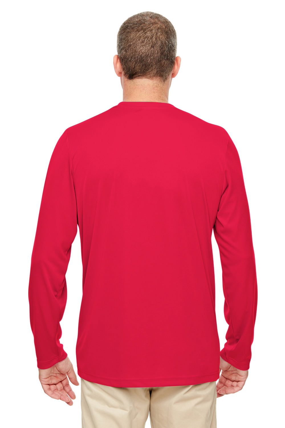 UltraClub 8622 Mens Cool & Dry Performance Moisture Wicking Long Sleeve Crewneck T-Shirt Red Model Back