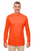 UltraClub 8622 Mens Cool & Dry Performance Moisture Wicking Long Sleeve Crewneck T-Shirt Bright Orange Model Front