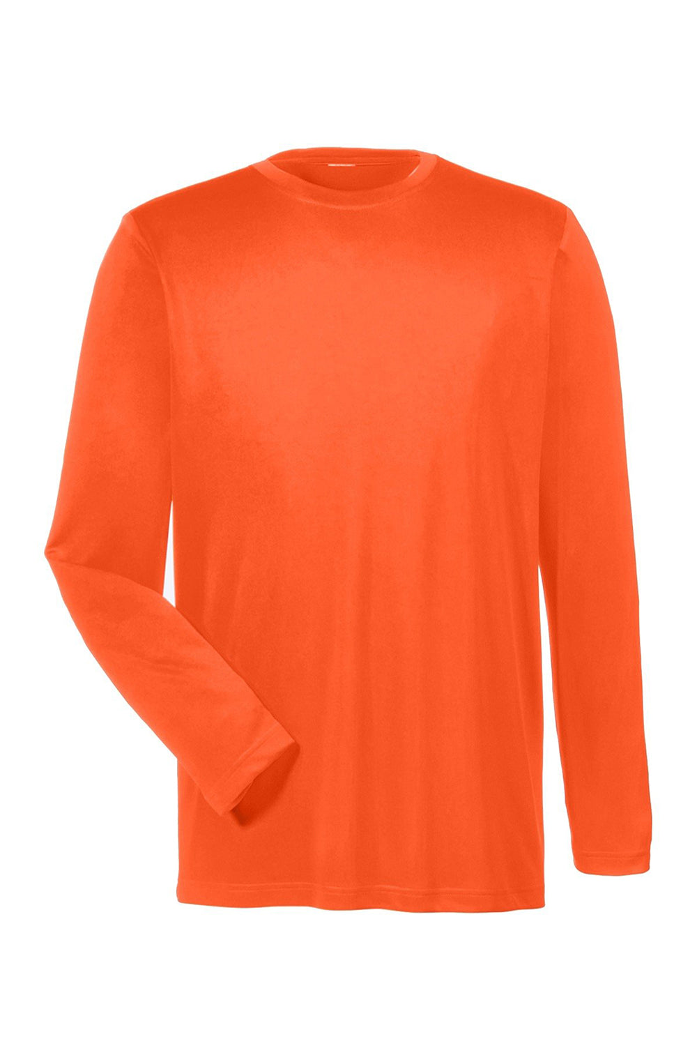 UltraClub 8622 Mens Cool & Dry Performance Moisture Wicking Long Sleeve Crewneck T-Shirt Bright Orange Flat Front