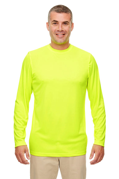 UltraClub 8622 Mens Cool & Dry Performance Moisture Wicking Long Sleeve Crewneck T-Shirt Bright Yellow Model Front