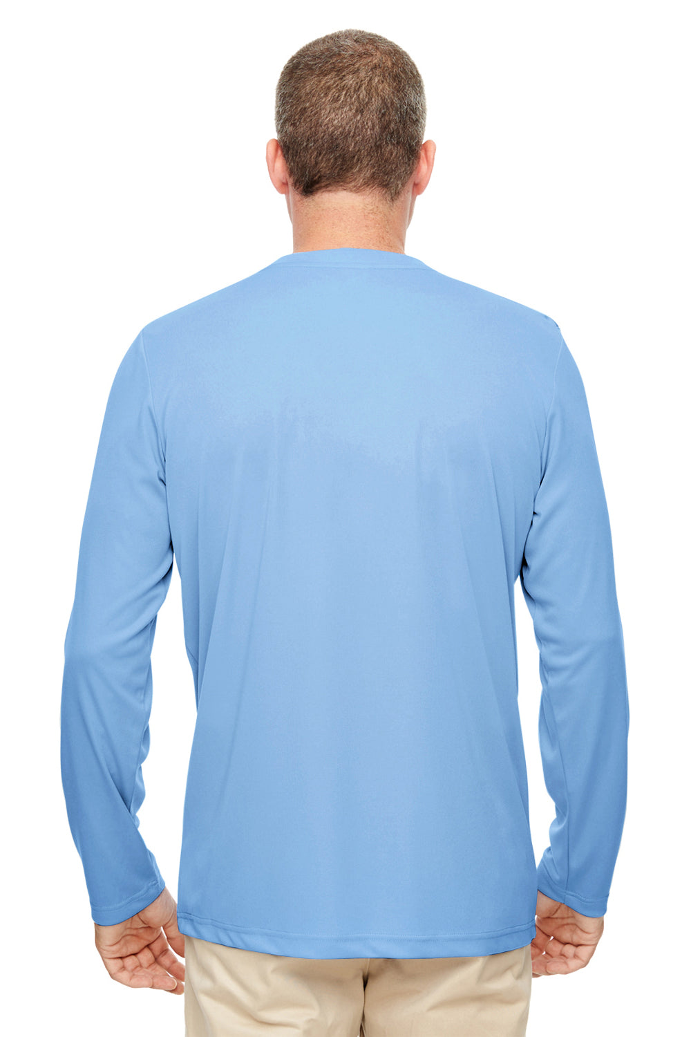 UltraClub 8622 Mens Cool & Dry Performance Moisture Wicking Long Sleeve Crewneck T-Shirt Columbia Blue Model Back