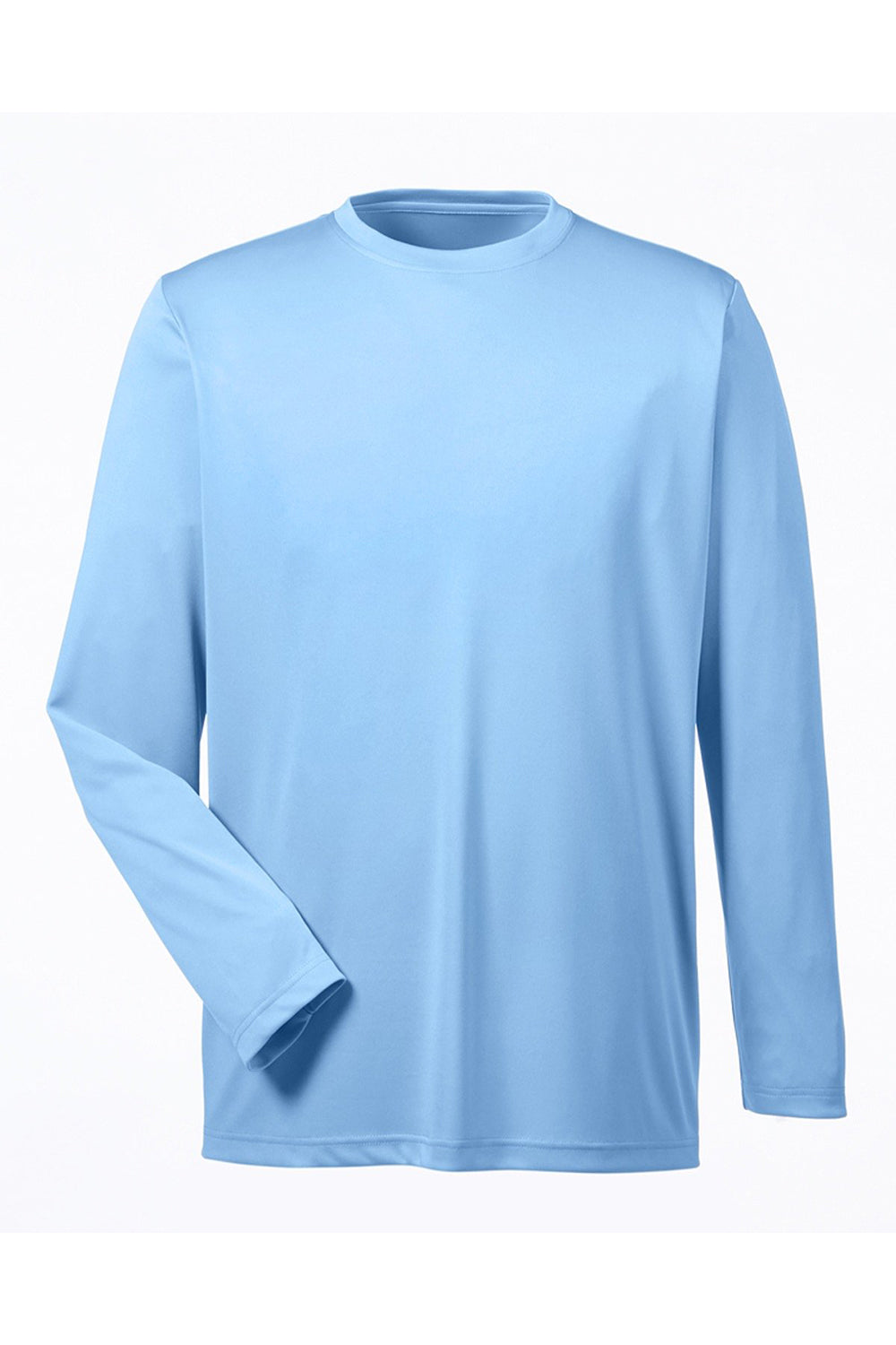 UltraClub 8622 Mens Cool & Dry Performance Moisture Wicking Long Sleeve Crewneck T-Shirt Columbia Blue Flat Front