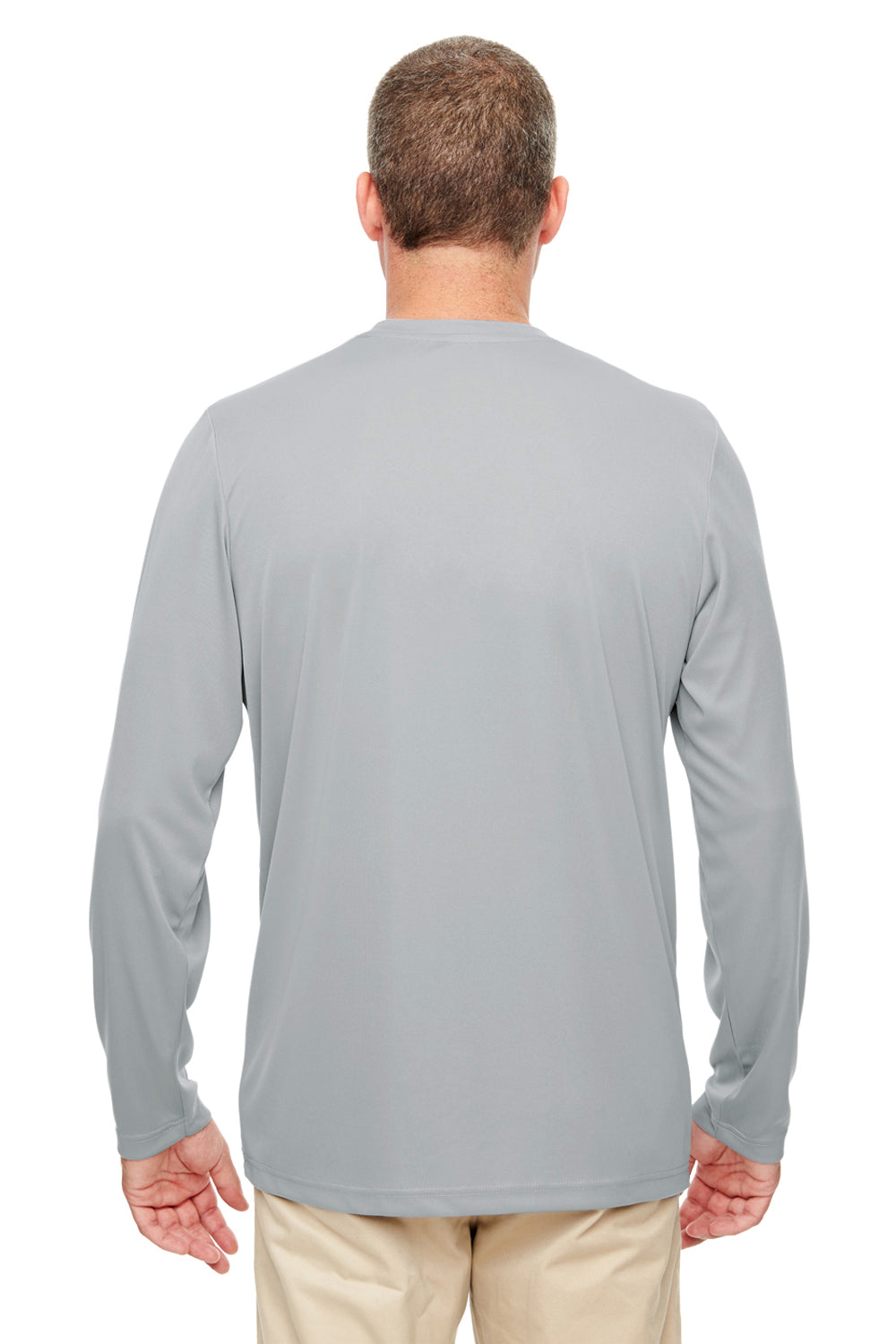 UltraClub 8622 Mens Cool & Dry Performance Moisture Wicking Long Sleeve Crewneck T-Shirt Grey Model Back