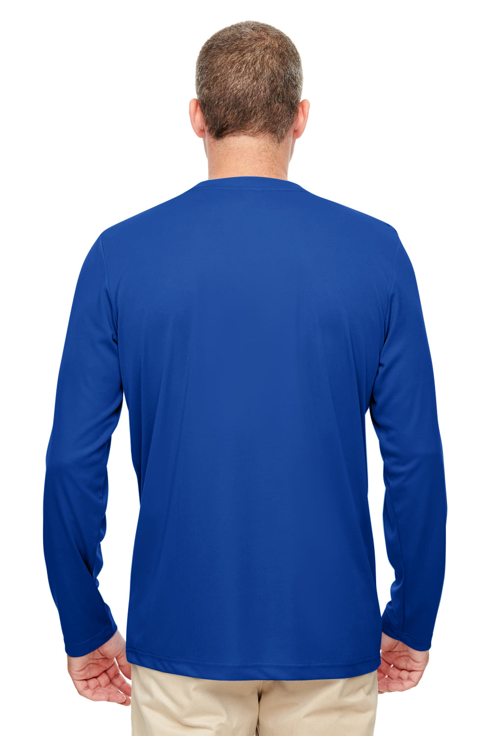 UltraClub 8622 Mens Cool & Dry Performance Moisture Wicking Long Sleeve Crewneck T-Shirt Royal Blue Model Back