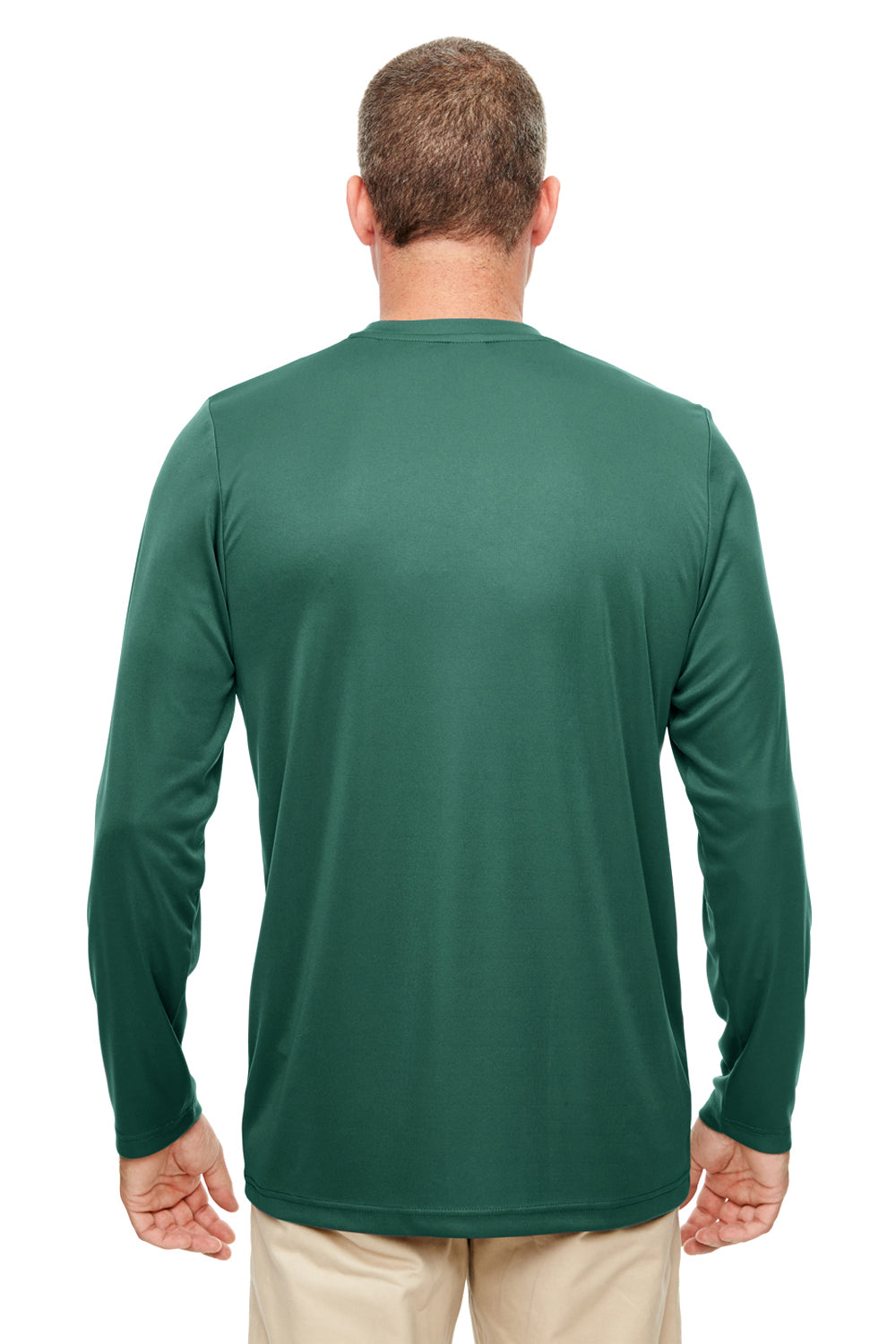 UltraClub 8622 Mens Cool & Dry Performance Moisture Wicking Long Sleeve Crewneck T-Shirt Forest Green Model Back