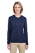 UltraClub 8622W Womens Cool & Dry Performance Moisture Wicking Long Sleeve Crewneck T-Shirt Navy Blue Model Front