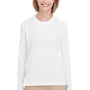 UltraClub Womens Cool & Dry Performance Moisture Wicking Long Sleeve Crewneck T-Shirt - White