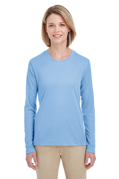 UltraClub 8622W Womens Cool & Dry Performance Moisture Wicking Long Sleeve Crewneck T-Shirt Columbia Blue Model Front