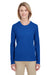 UltraClub 8622W Womens Cool & Dry Performance Moisture Wicking Long Sleeve Crewneck T-Shirt Royal Blue Model Front