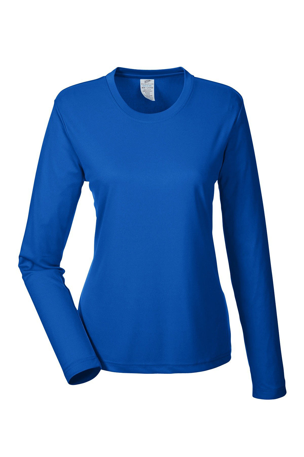 UltraClub 8622W Womens Cool & Dry Performance Moisture Wicking Long Sleeve Crewneck T-Shirt Royal Blue Flat Front