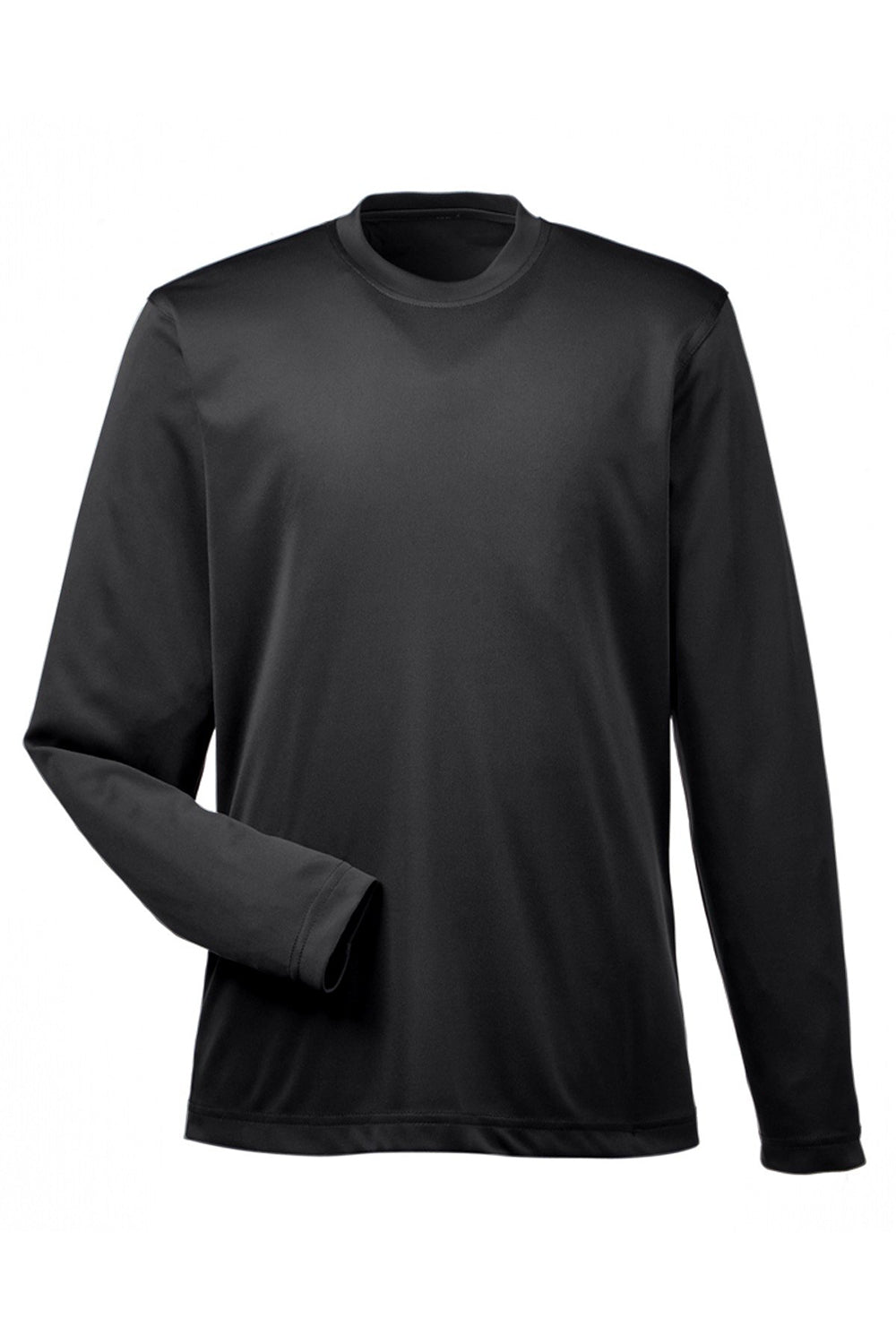 UltraClub 8622Y Youth Cool & Dry Performance Moisture Wicking Long Sleeve Crewneck T-Shirt Black Flat Front