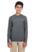 UltraClub 8622Y Youth Cool & Dry Performance Moisture Wicking Long Sleeve Crewneck T-Shirt Charcoal Grey Model Front