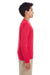 UltraClub 8622Y Youth Cool & Dry Performance Moisture Wicking Long Sleeve Crewneck T-Shirt Red Model Side