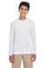 UltraClub 8622Y Youth Cool & Dry Performance Moisture Wicking Long Sleeve Crewneck T-Shirt White Model Front