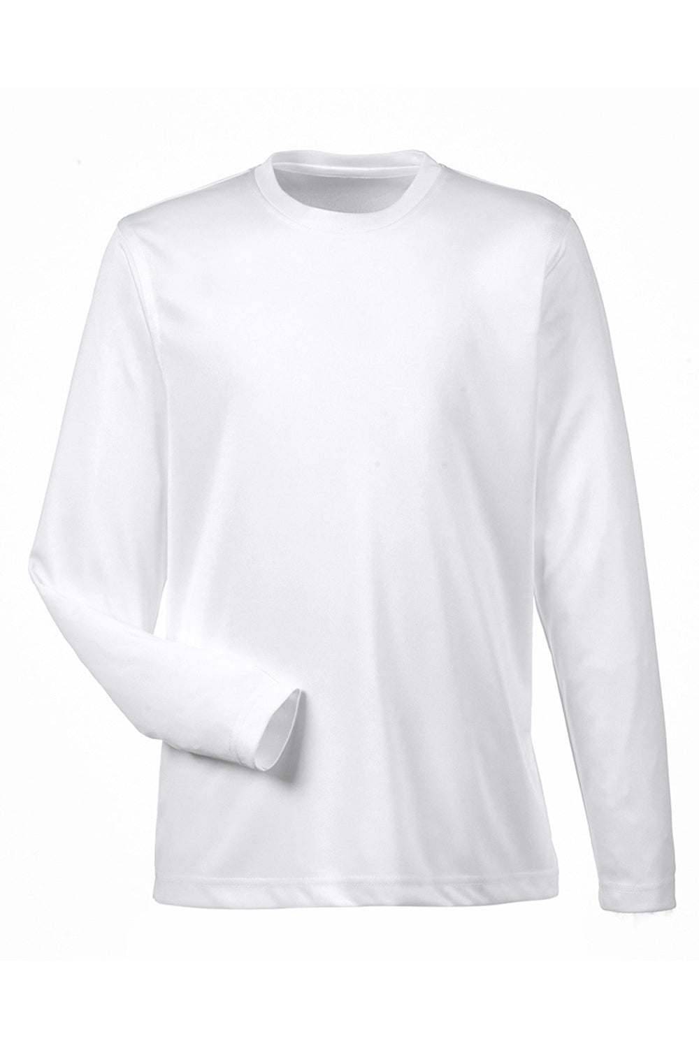 UltraClub 8622Y Youth Cool & Dry Performance Moisture Wicking Long Sleeve Crewneck T-Shirt White Flat Front