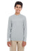 UltraClub 8622Y Youth Cool & Dry Performance Moisture Wicking Long Sleeve Crewneck T-Shirt Grey Model Front