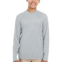 UltraClub Youth Cool & Dry Performance Moisture Wicking Long Sleeve Crewneck T-Shirt - Grey