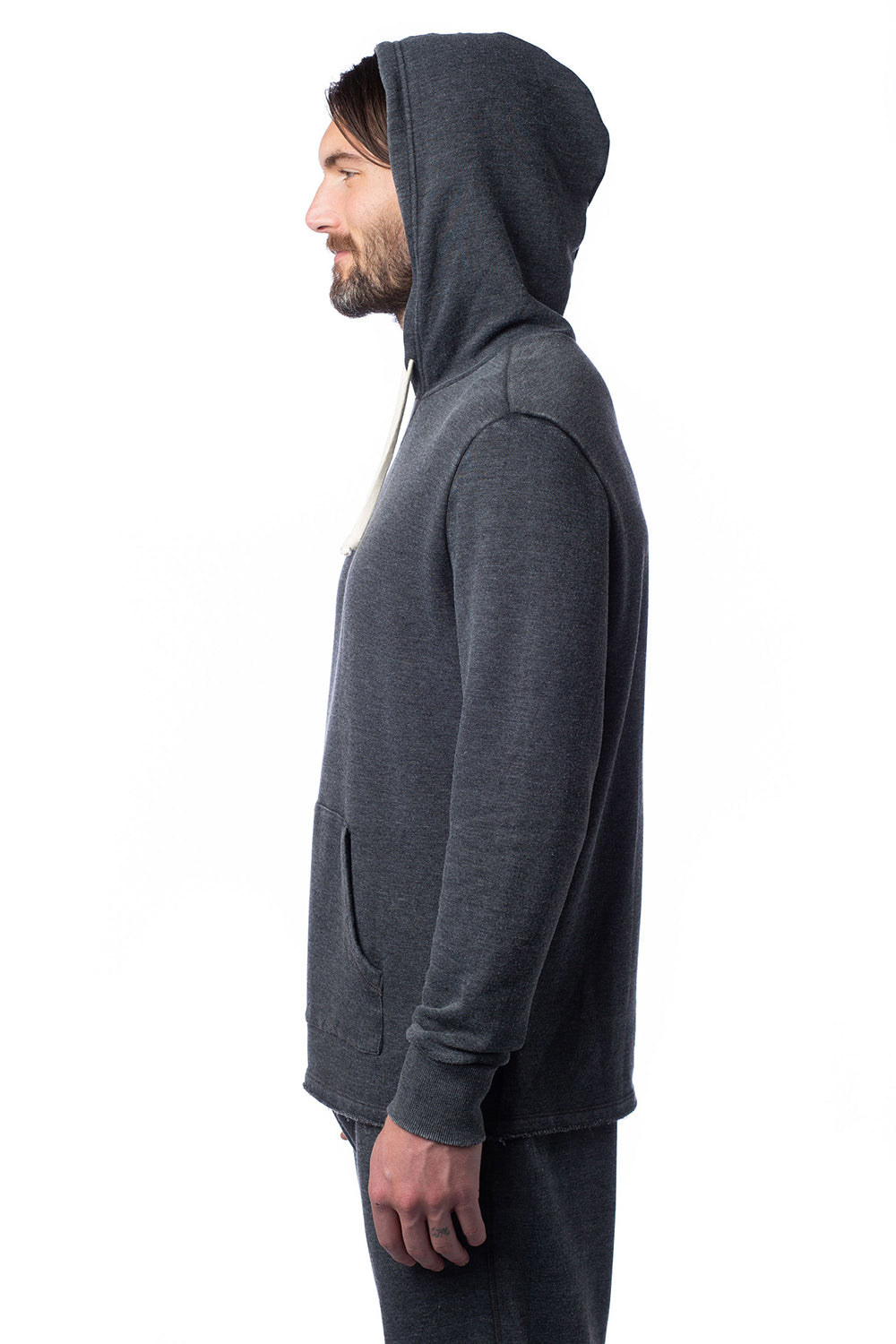 Alternative 8629NM Mens School Yard Hooded Sweatshirt Hoodie Washed Black Side