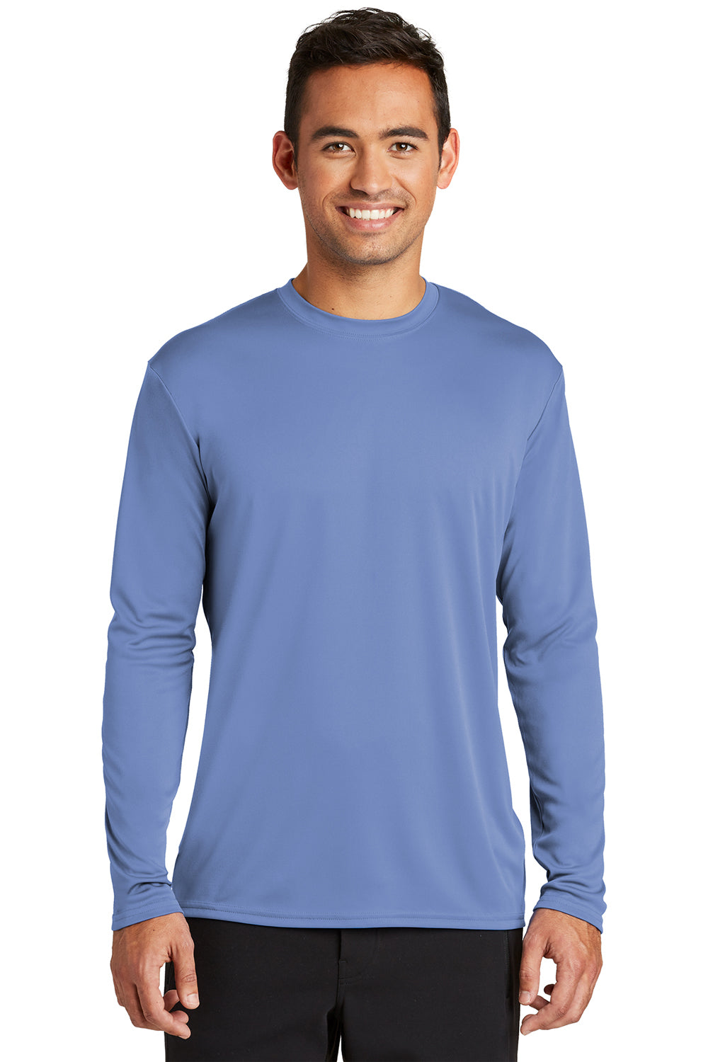 Port & Company PC380LS Mens Dry Zone Performance Moisture Wicking Long Sleeve Crewneck T-Shirt Carolina Blue Model Front