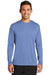 Port & Company PC380LS Mens Dry Zone Performance Moisture Wicking Long Sleeve Crewneck T-Shirt Carolina Blue Model Front