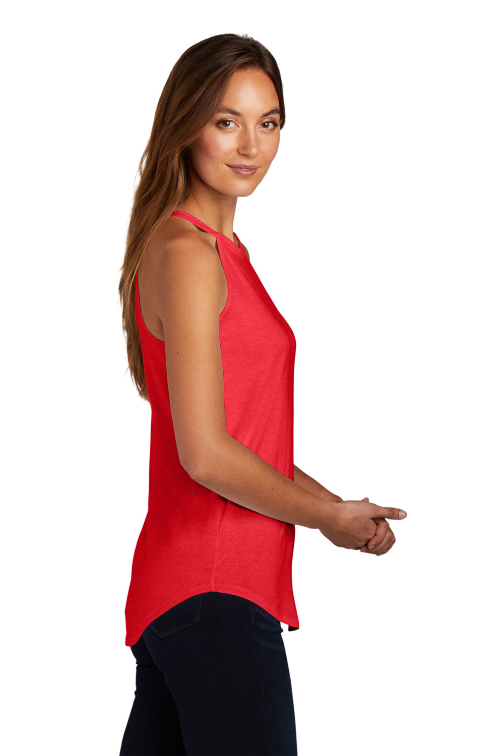 District DT137L Womens Perfect Tri Rocker Tank Top Red Frost Model Side