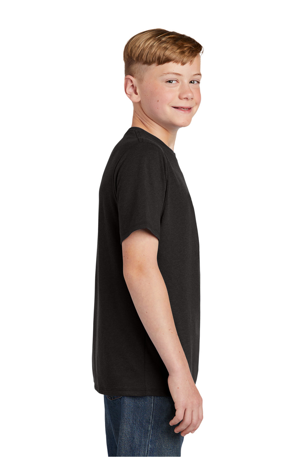 District DT130Y Youth Perfect Tri Short Sleeve Crewneck T-Shirt Black Model Side