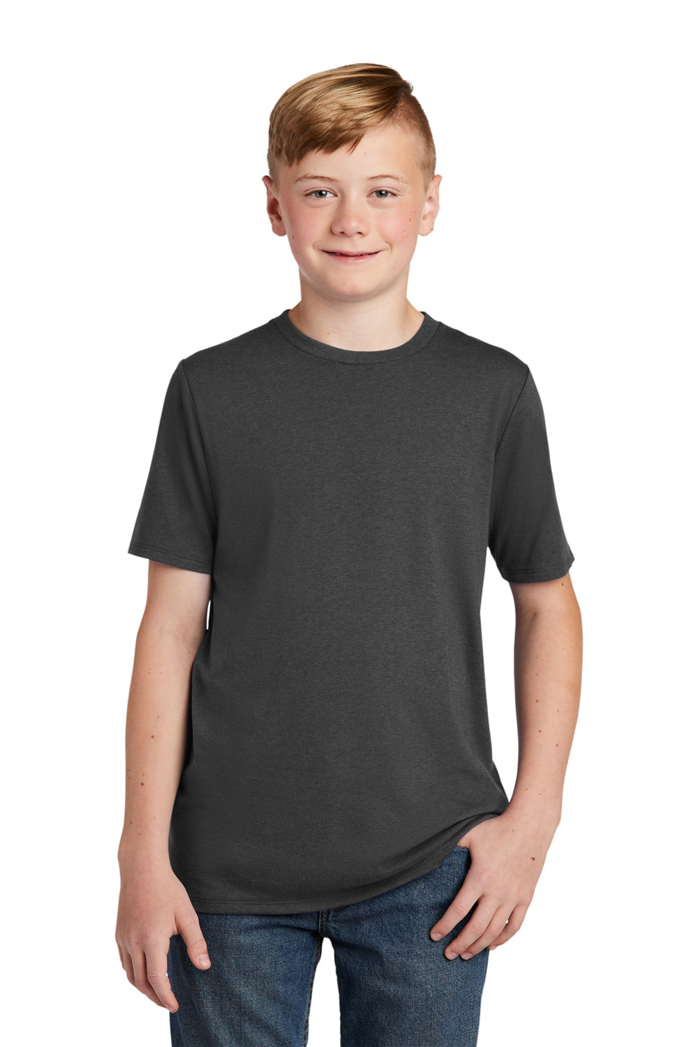 District DT130Y Youth Perfect Tri Short Sleeve Crewneck T-Shirt Charcoal Grey Model Front