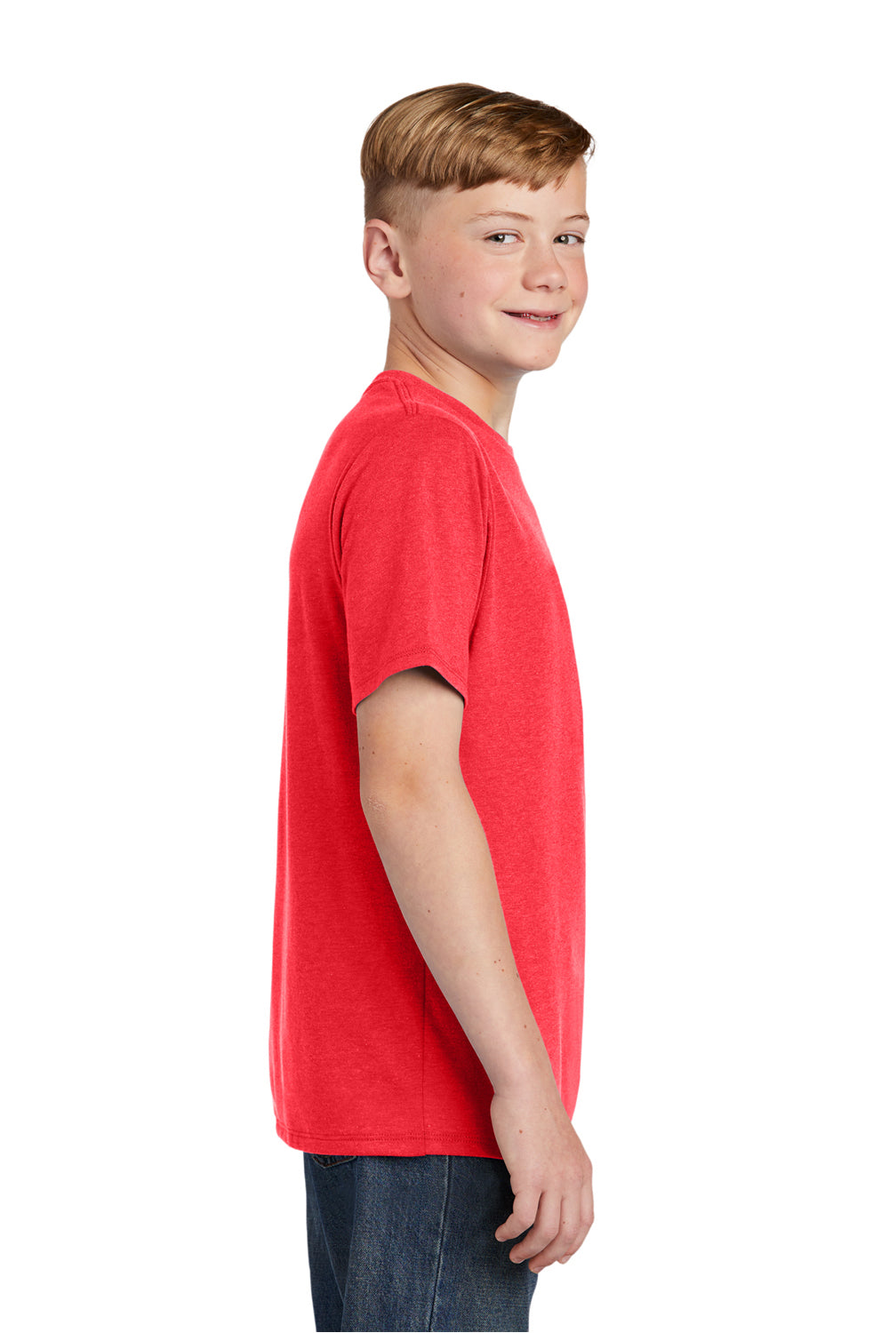 District DT130Y Youth Perfect Tri Short Sleeve Crewneck T-Shirt Red Frost Model Side