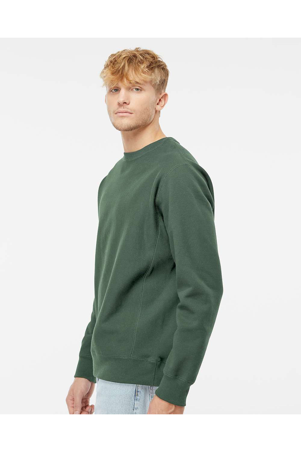 Independent Trading Co. IND5000C Mens Legend Crewneck Sweatshirt Alpine Green Model Side