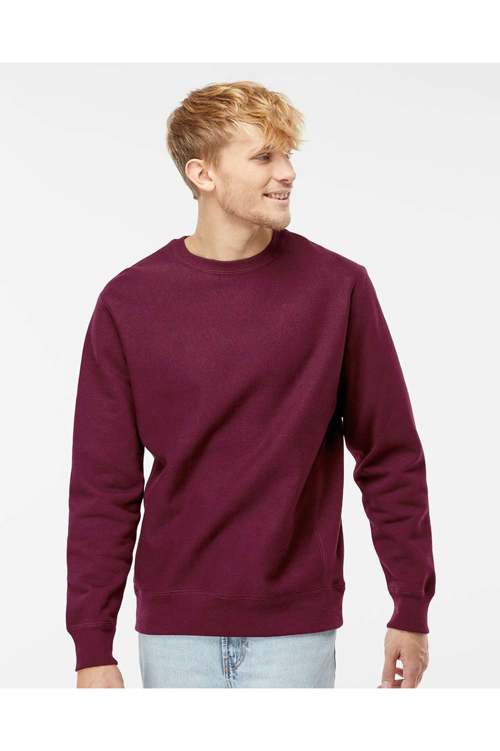 Independent Trading Co. IND5000C Mens Legend Crewneck Sweatshirt Maroon Model Front