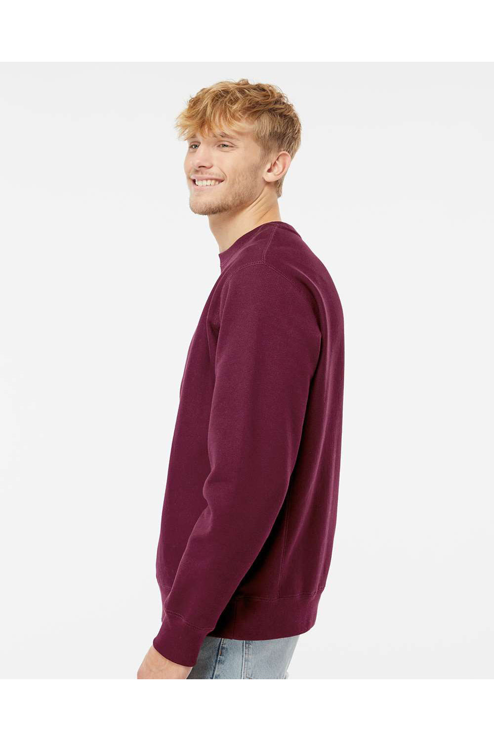 Independent Trading Co. IND5000C Mens Legend Crewneck Sweatshirt Maroon Model Side