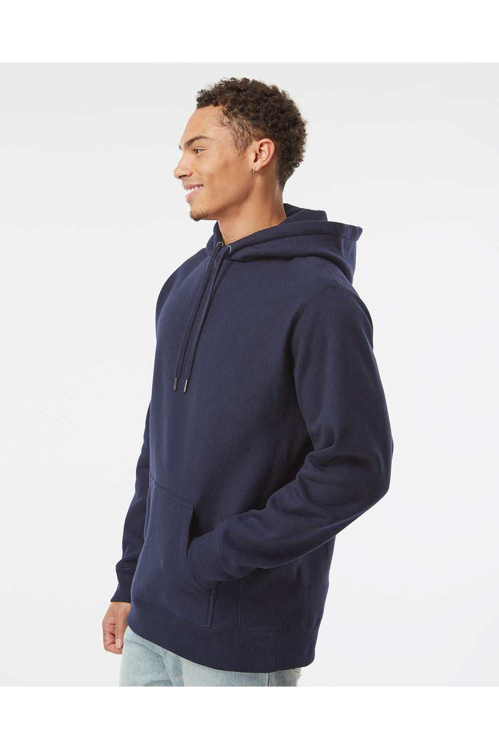 Independent Trading Co. IND5000P Mens Legend Hooded Sweatshirt Hoodie Classic Navy Blue Model Side