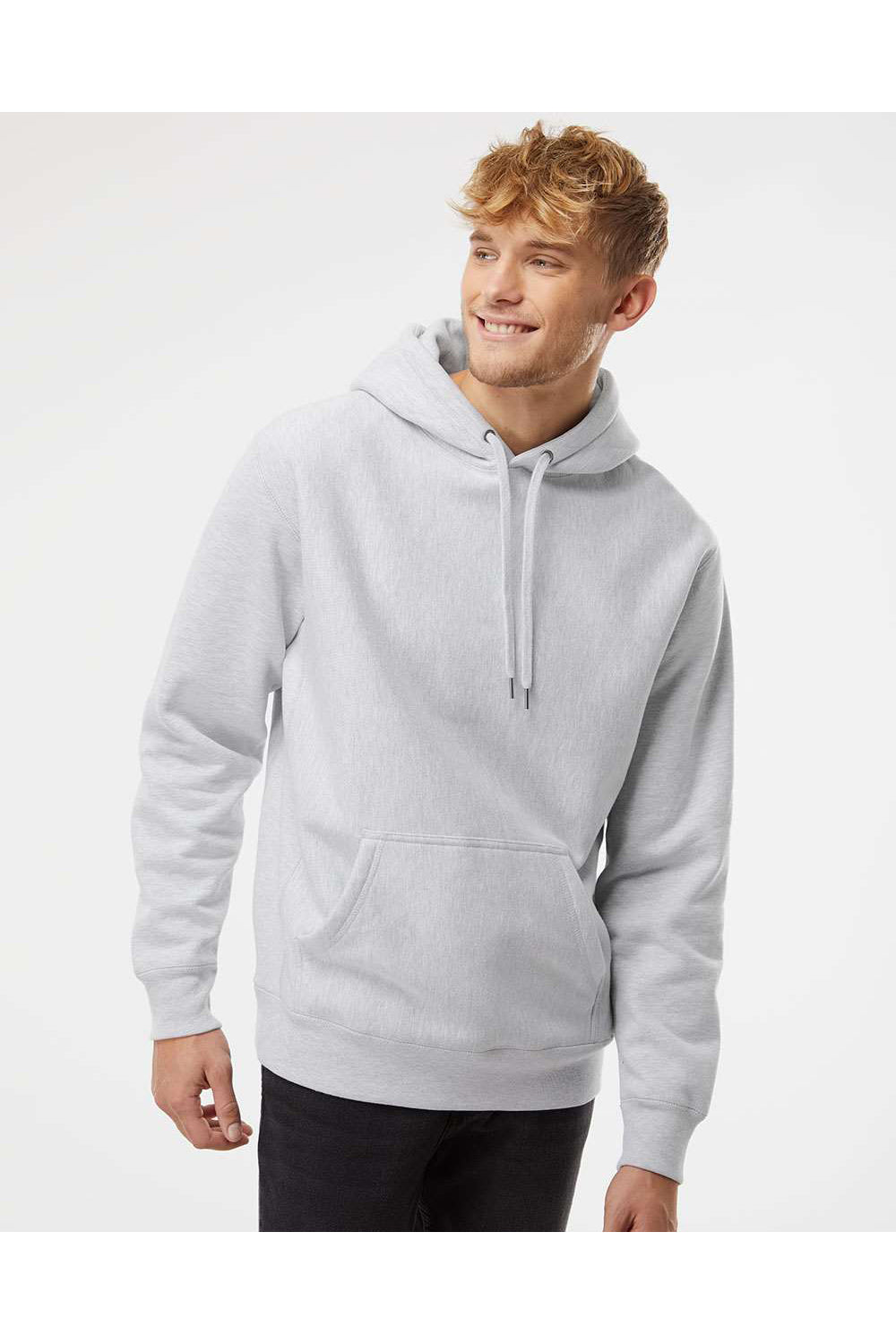 Independent Trading Co. IND5000P Mens Legend Hooded Sweatshirt Hoodie Heather Grey Model Front