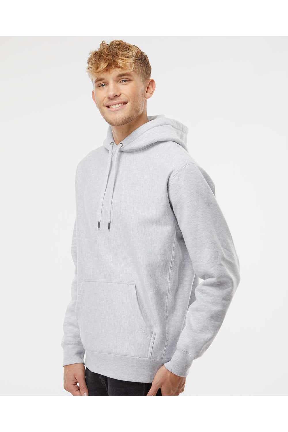 Independent Trading Co. IND5000P Mens Legend Hooded Sweatshirt Hoodie Heather Grey Model Side