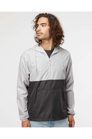 Independent Trading Co. EXP54LWP Mens 1/4 Zip Windbreaker Hooded Jacket Smoke Grey/Graphite Grey Model Front